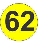 Number Sixty Two (62) Fluorescent Circle or Square Labels
